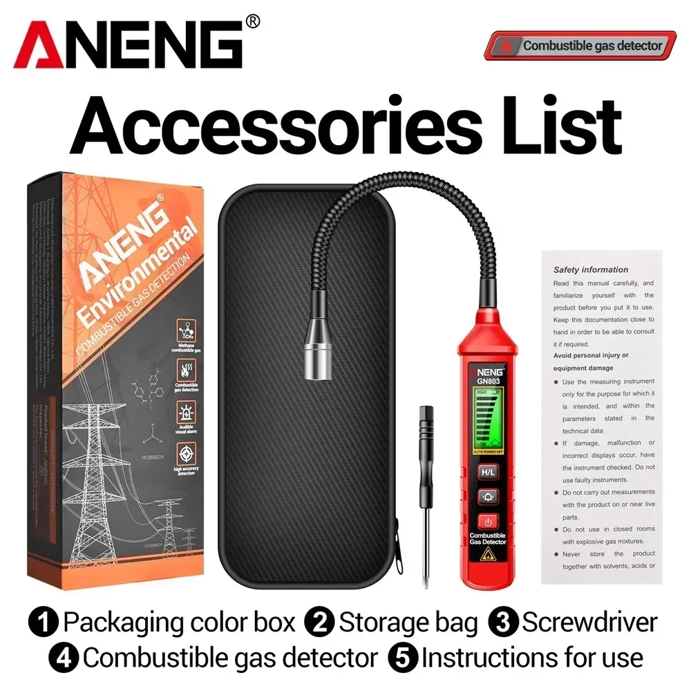 Aneng Gn Handheld Gas Leak Detector Methane Combustible Gas Testers