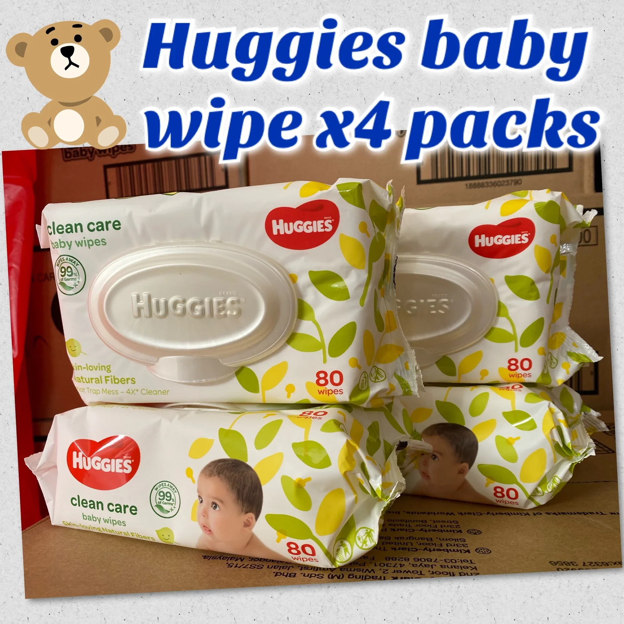 Huggies Baby Wipes Clean Care 80s x 4 pack wet tissue exp: 05/2023