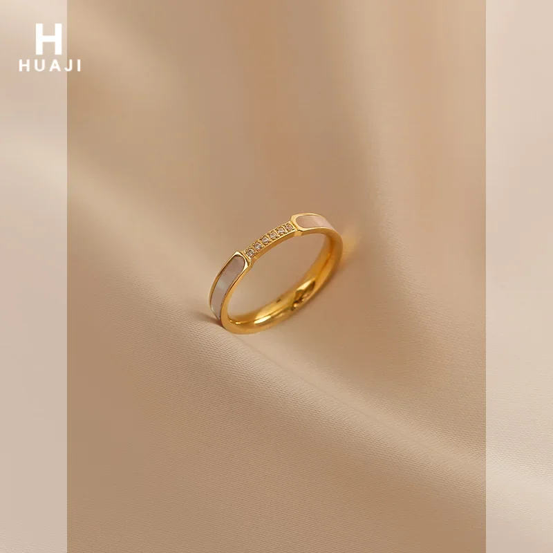Flower Trace Japanese Style Mild Luxury Diamond Fine Circle Ring Female Ins Trendy Temperament Mother Shell Index Finger Ring Cold Style Simple Ring