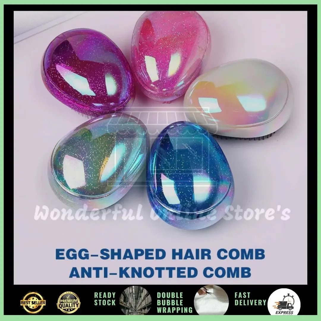 Magic Anti-static Hair Brush Tangle Detangling Comb Electroplate Head Massage Comb Egg Shape Styling Tool Sikat Rambut