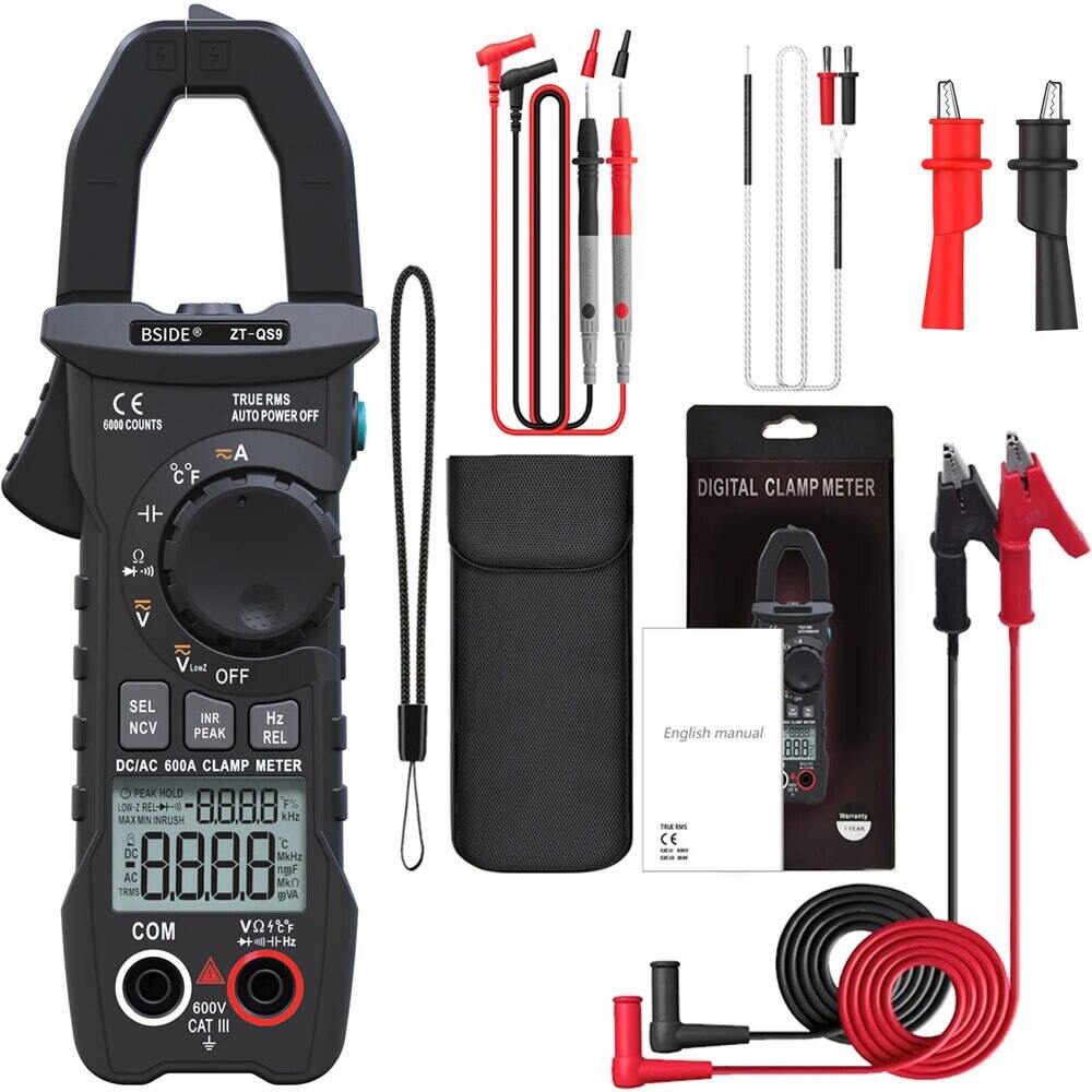 BSIDE Digital Clamp Meter DC/AC 600A True RMS Ammeter Pliers Inrush ...