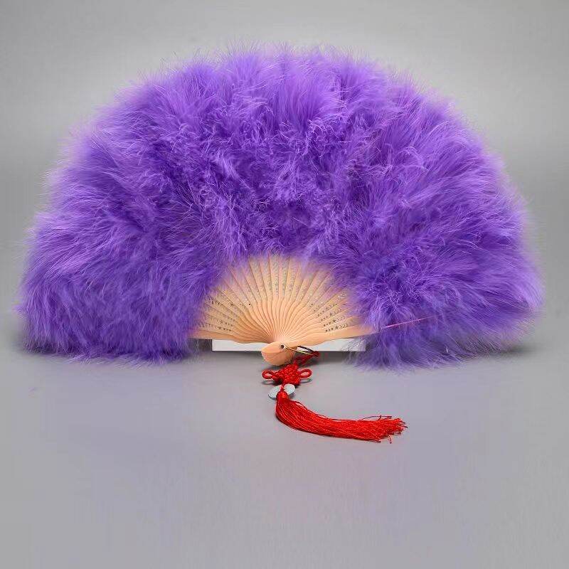 White Feather Fan Thickened Velvet Walk Show Folding Fan Dance Shanghai Old Style Fan for Women Traditional Chinese Art Decor