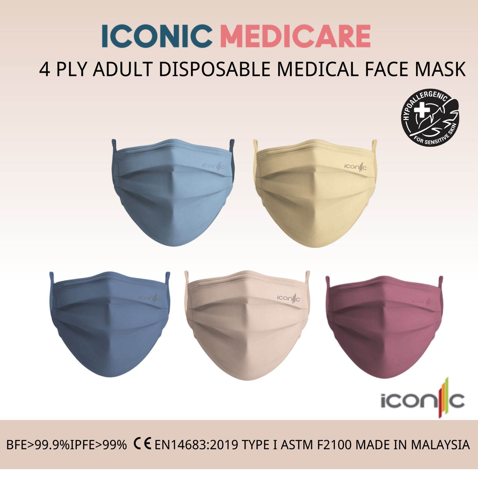ICONIC MEDICARE ADULT 4 PLY MEDICAL DISPOSABLE FACE MASK combo set ...