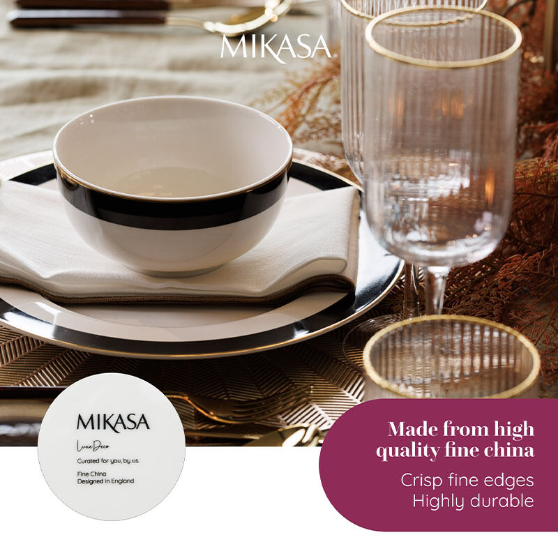 Mikasa Luxe Deco China Dinner Plates, Set of 4 Large Plates with Art Deco Stripe, 27cm, Luxury Dinner Plates for 4 -Dishwasher Safe ราคา 1,975 บาท*ส่งฟรี