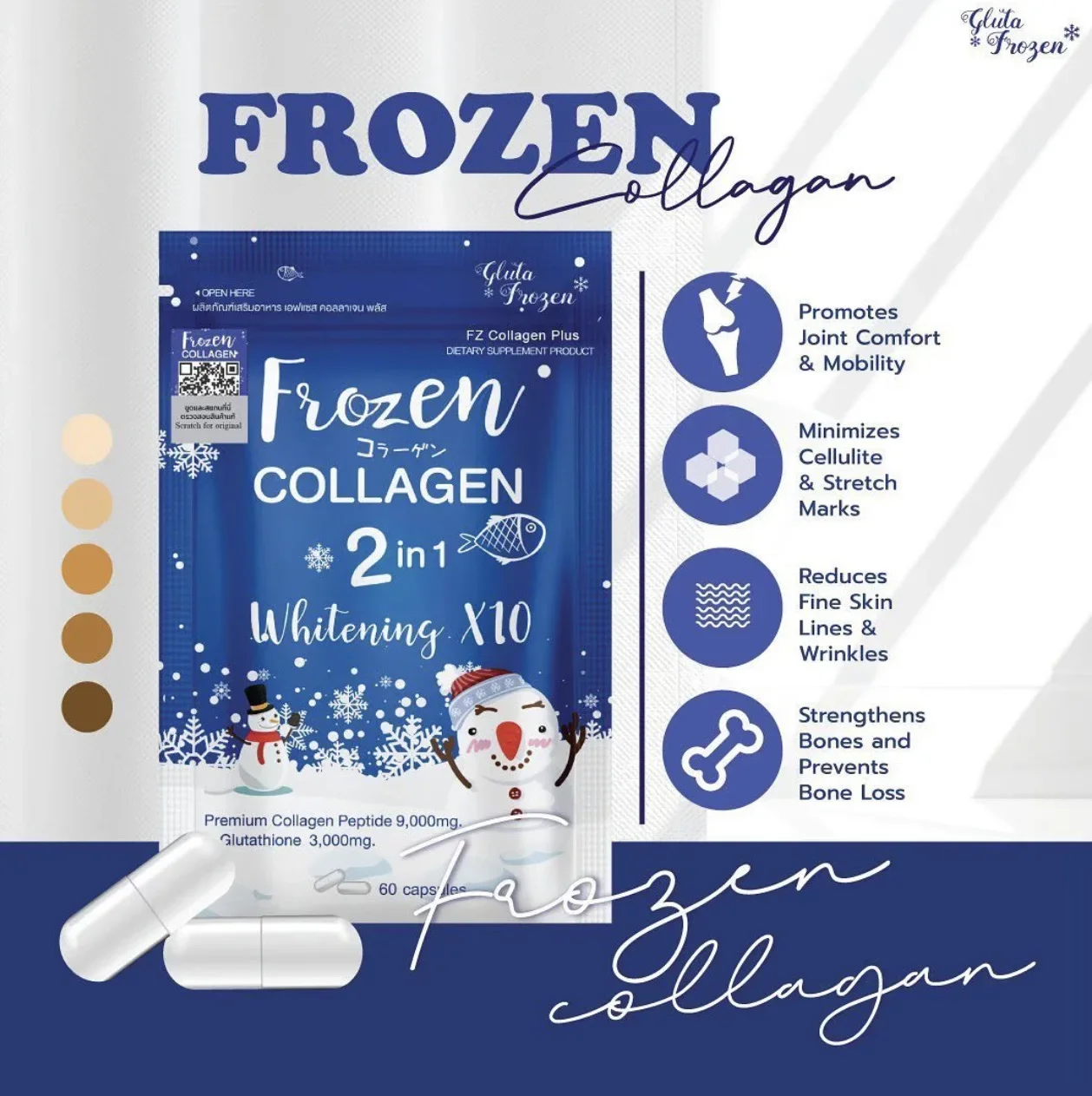 Ready Stock ! Frozen Collagen 2in1 whiteng 10X -60capules