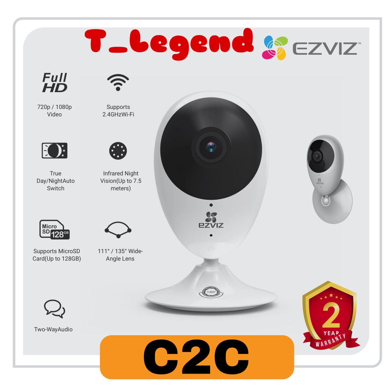 EZVIZ C2C 1080P CCTV 32/64/128/256GB, Wi-Fi Indoor2 Way Audio , Night ...