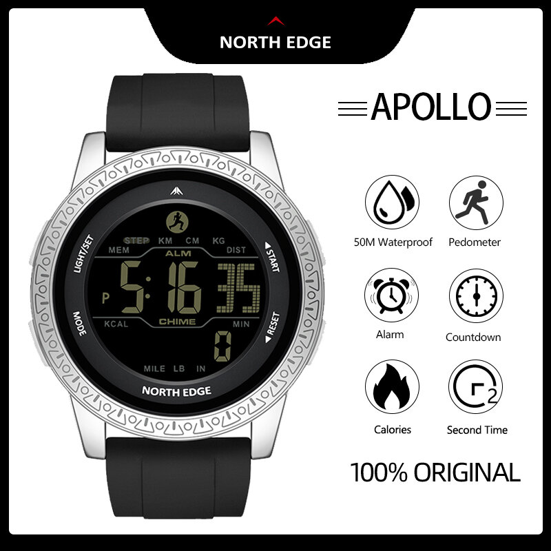 APOLLO laxury Vỏ hợp kim 50m không thấm nước ban đầu đồng hồ thể thao ngoài trời thành phố thứ hai thời gian đồng hồ nam đồng hồ báo thức Pedometer calo đếm ngược Đồng hồ nhẹ thời trang của phụ nữ rìa phía Bắc