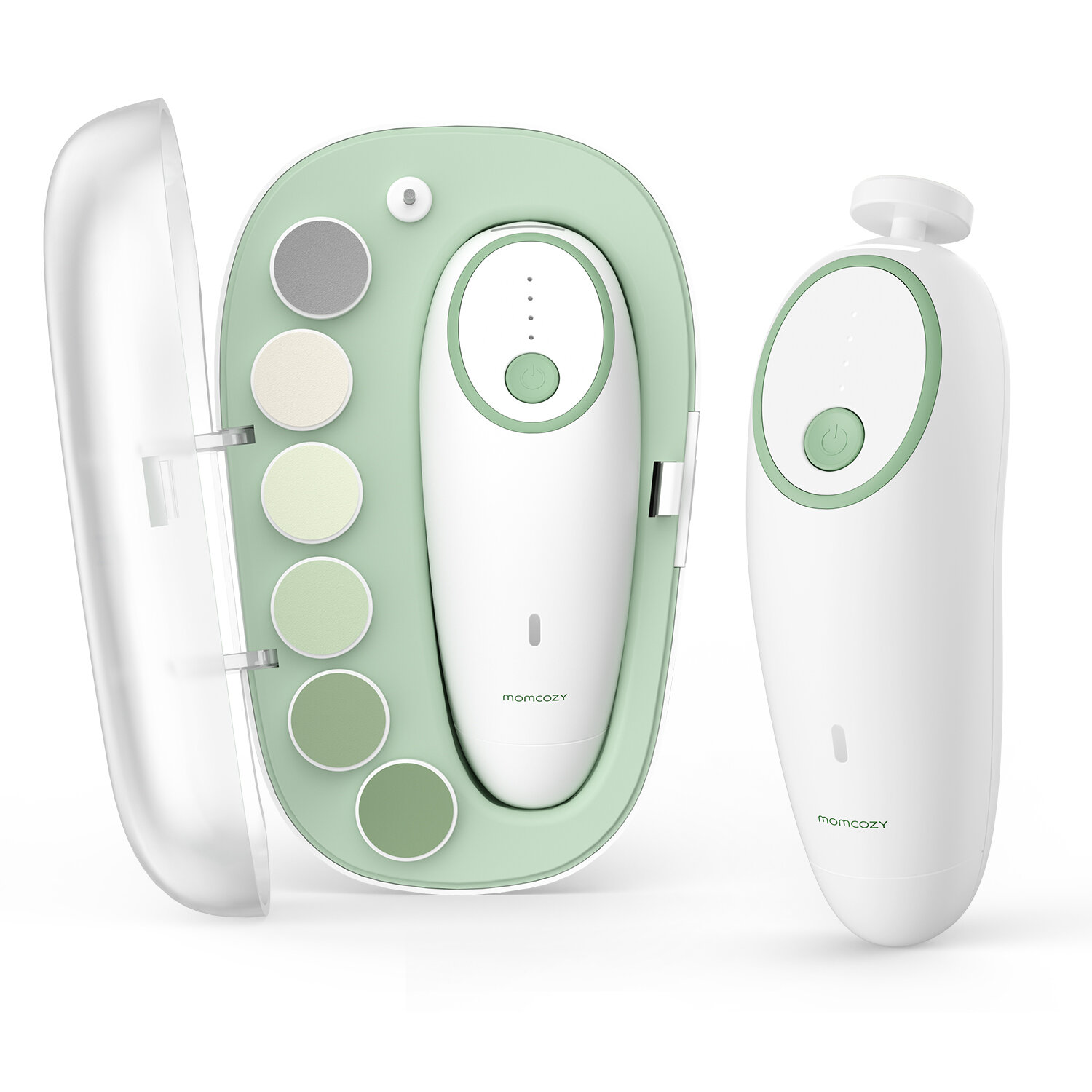 Momcozy giũa móng tay cho bé điện nhẹ nhàng bé cắt Móng Tay Điện dụng cụ cắt móng tay cho bé với đèn ban đêm 7 đầu mài miếng đệm thay thế màu xanh lá cây màu hồng màu xanh