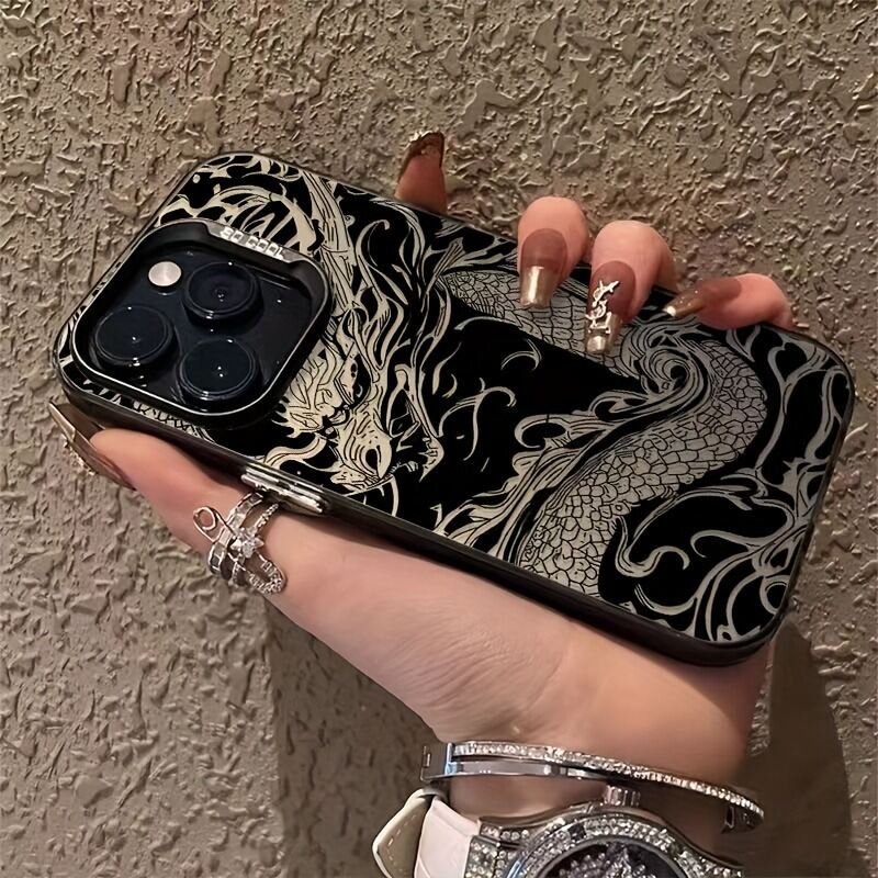 Black Dragon Pattern Electroplated Phone Case For Iphone Models_voghion.com