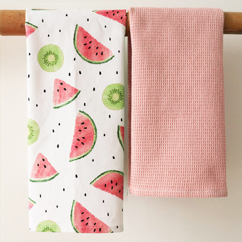 2Pcs/set 45x65cm Printed Pure Cotton Table Napkins Kitchen Waffle Tea Towels Absorbent Dish Cleaning Cloth - 5