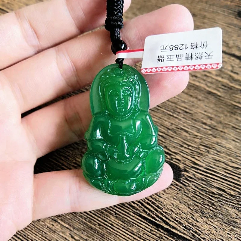 Natural Ice-like Green Chalcedony Agate guan yin yu Pendant Brings Safety Emerald Lucky Year of Fate Pendant Male Rich