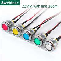 6mm 8mm 10mm 12/16/19mm Metal LED Warning Indicator Light Waterproof IP65 Signal Lamp Pilot Wires Switch 3V 6V 12V 220V Red Blue