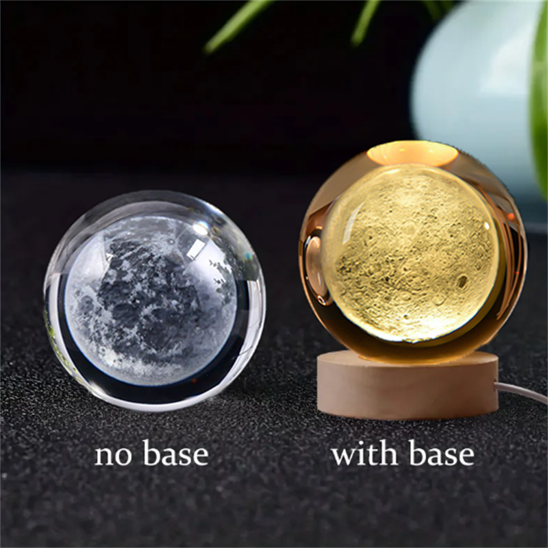 Crystal Ball Night Light Laser Engraved Birthday Gift Glass Sphere Home Desktop Decoration with Wooden USB Base
