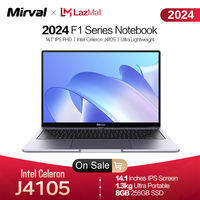 Mirval F1 14 Laptop Intel Celeron J4105 DDR4 8GB RAM 256GB SSD Computer Windows 10 Portable 1080P Notebook For Office Student