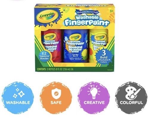 Crayola Washable Bold Fingerpaint Primary Colors 3 CT Easy Clean Up Finger Painting