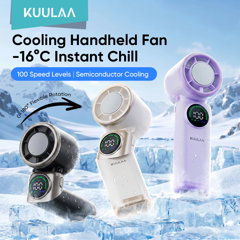 KUULAA Portable Fan - Instantly Cool to -16°C, 100 Speed Levels, Semiconductor Cooling, 0-180° Rotation