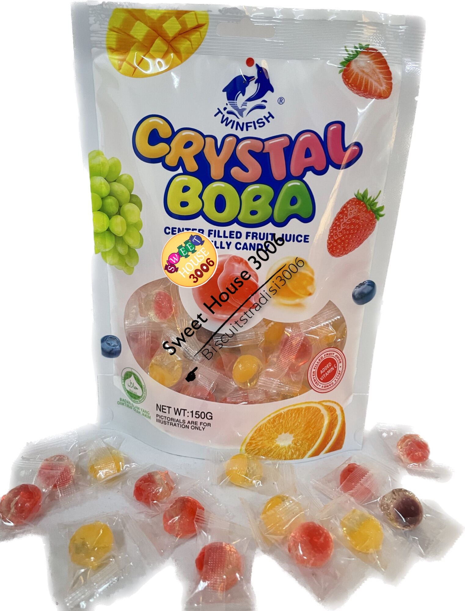 Twinfish Crystal Boba Center Filled Fruit Juice Jelly Candy 150g