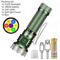 Alonefire X79 7xled sáng cao màu trắng đỏ màu xanh dương màu xanh lá cây đèn UV đèn pin đa năng đi bộ ngoài trời đèn công việc cắm trại du lịch