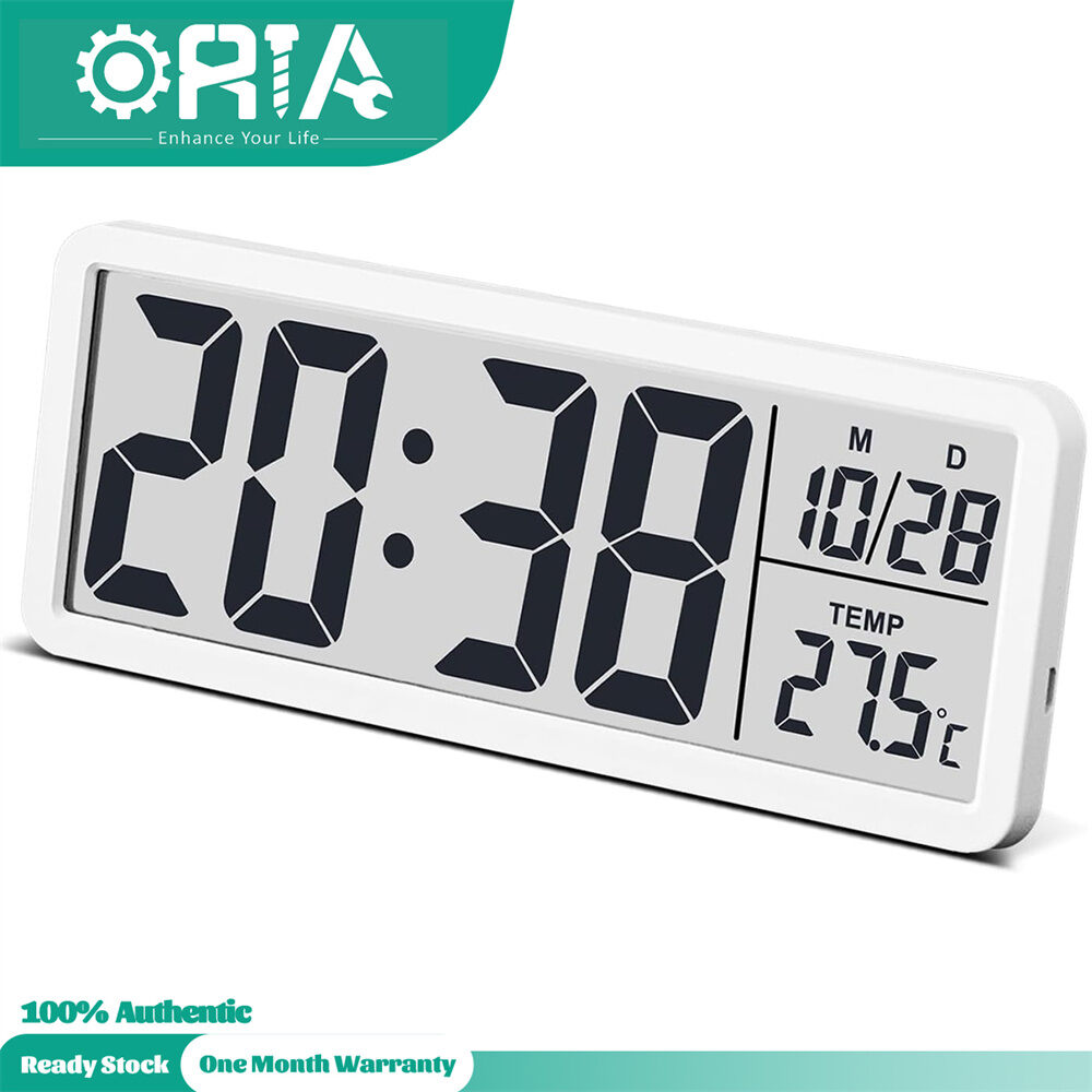 Đồng hồ treo tường kỹ thuật số oria đồng hồ màn hình lcd với thời gian/ngày/hiển thị nhiệt độ hiển thị số lượng lớn 12/24h móc dán tường bàn cung cấp năng lượng kép cho phòng ngủ đầu giường văn phòng đồ trang trí bàn (không có báo động)