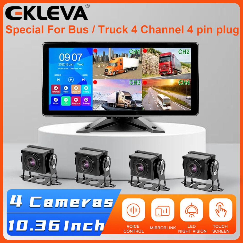 EKLEVA 10.36 Inch 4CH Touch Screen Car MP4 DVR Recorder Monitor With AHD 1080P Night Vision Waterproof Camera For Truck/Bus/RVs Giá 5,454,565 Đồng*Miễn phí vận chuyển