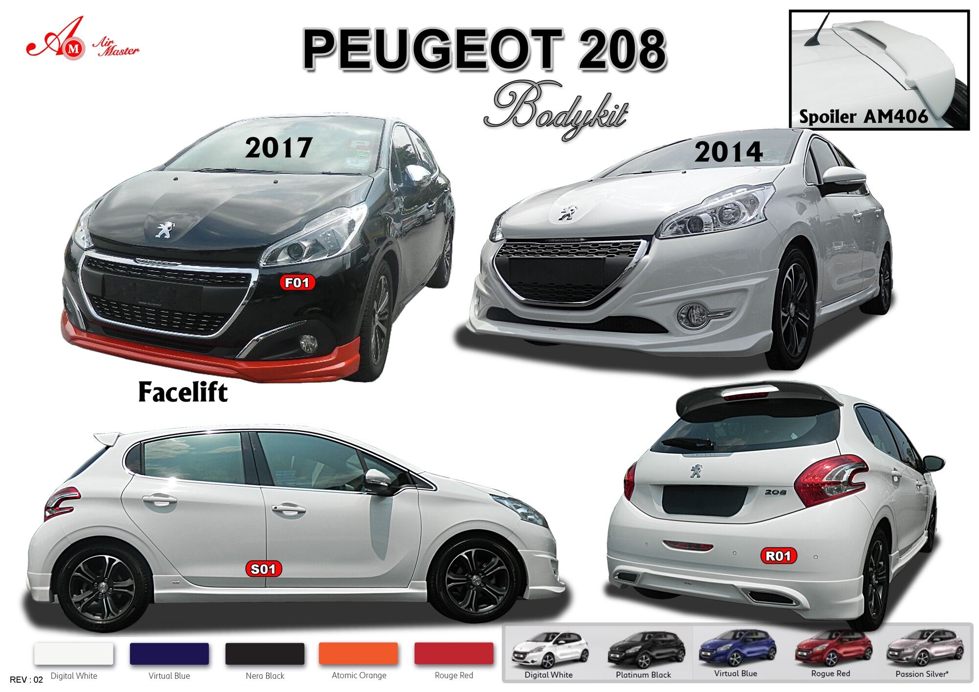 Peugeot 208 AM Bodykit Body kit front side rear Skirt lip roof Spoiler 2014  2015 2016 2017 2018 2019 2020