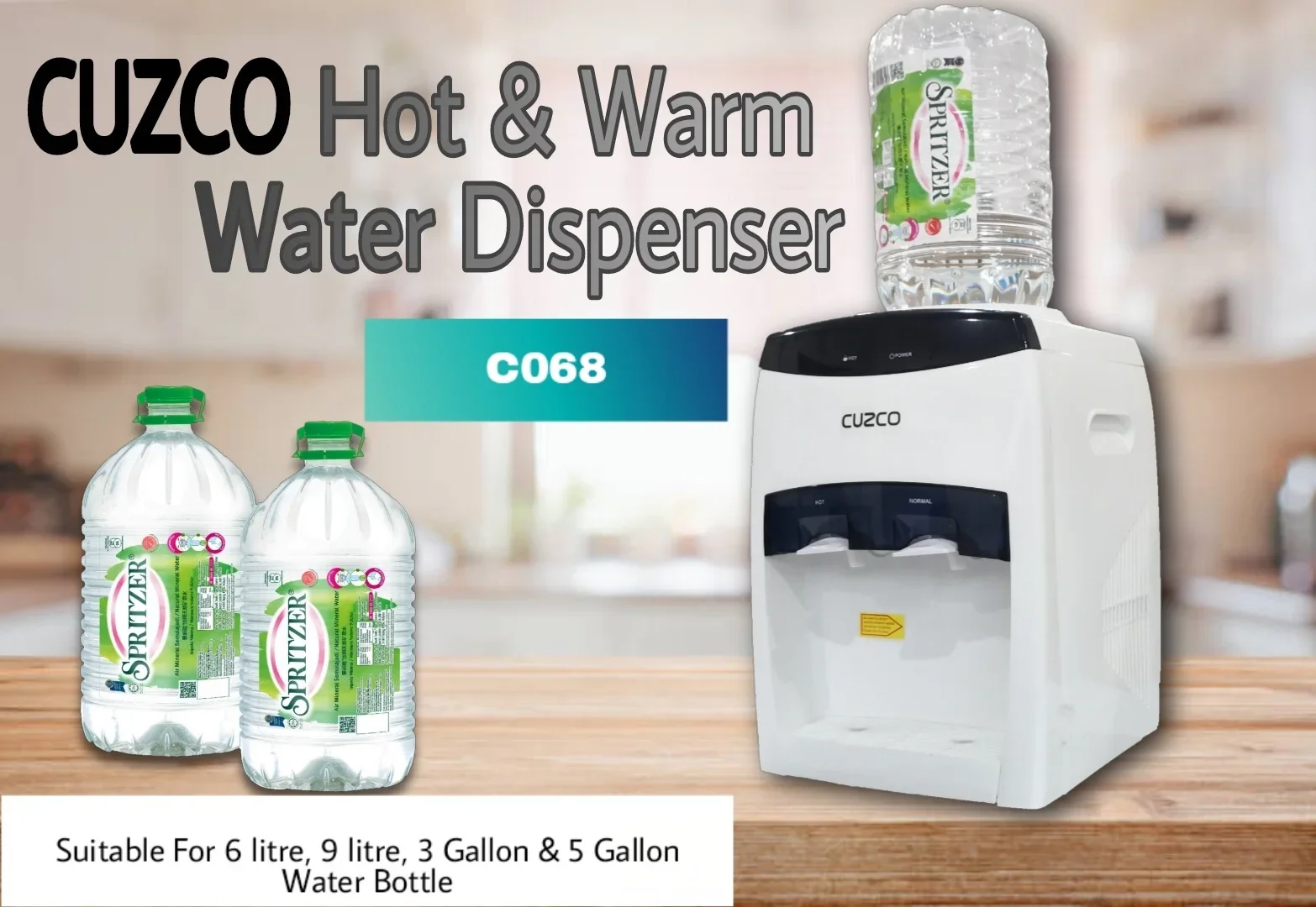 CUZCO C068 Hot & Warm Table Top Water Dispenser Top Load Bottle Type
