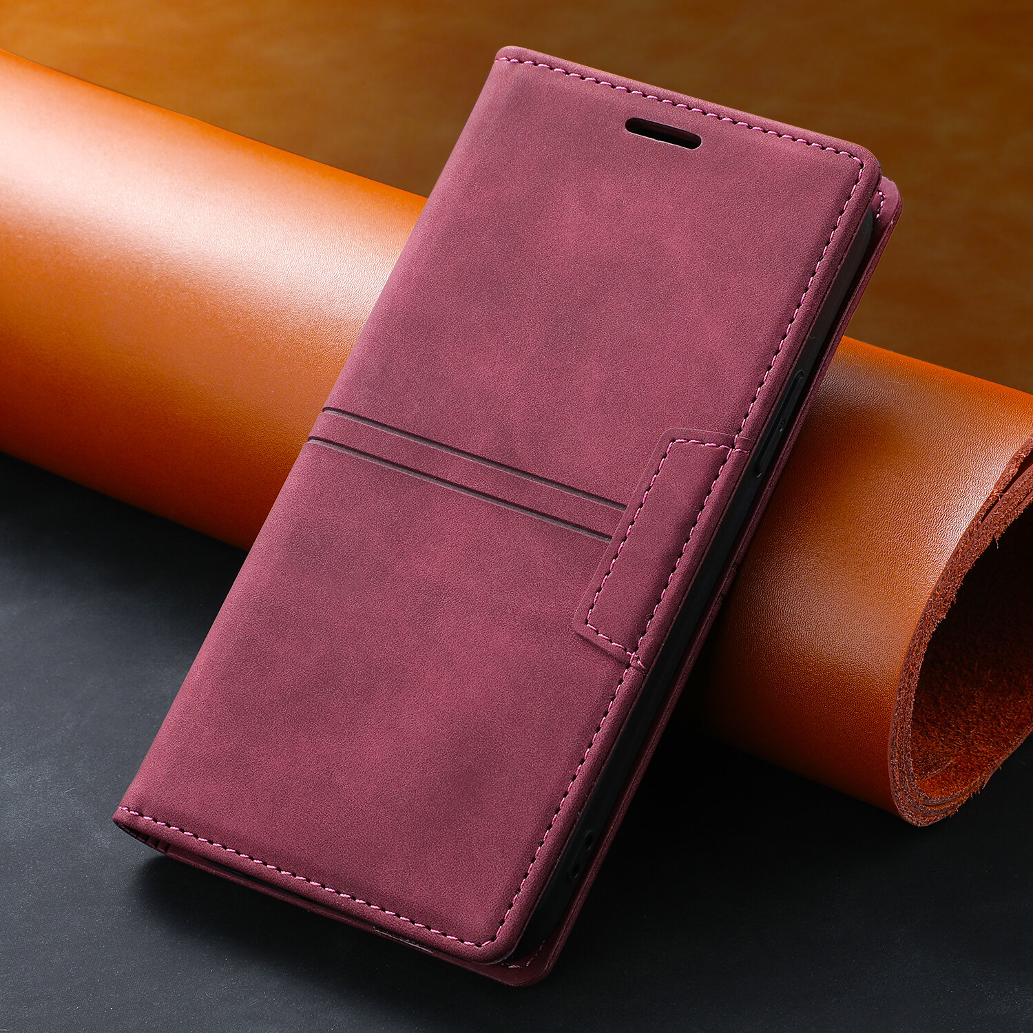 Leather Wallet Phone Case With Magnetic Card Holder For Iphone_voghion.com