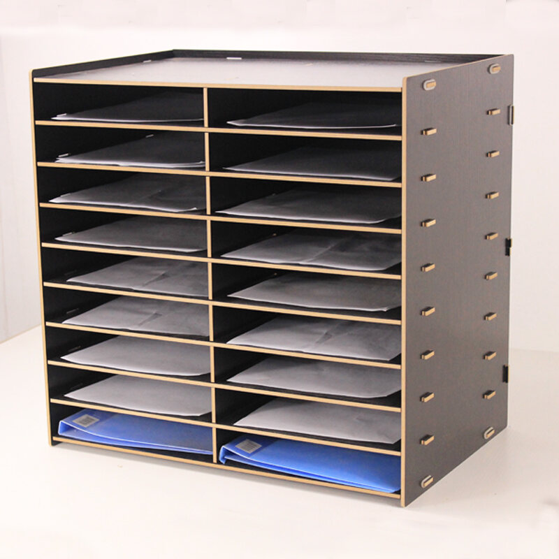 Multi-Layer Desktop File Rack 20 Compartments A4 Paper Office Student Bookshelf Frame Wooden Storage Box Display Shelf. 