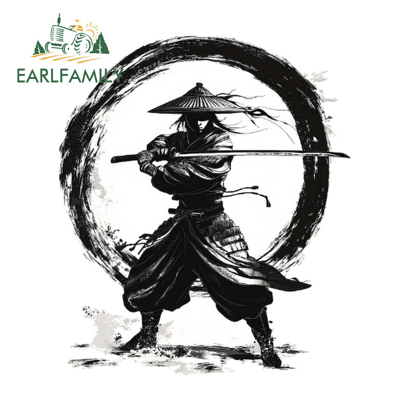 EARLFAMILY 13cm Samurai Cartoon Black Style Car Stickers Motorcycle Computer Skateboard Waterproof JDM Vinyl Decals Scratch-Proof Car Accessories