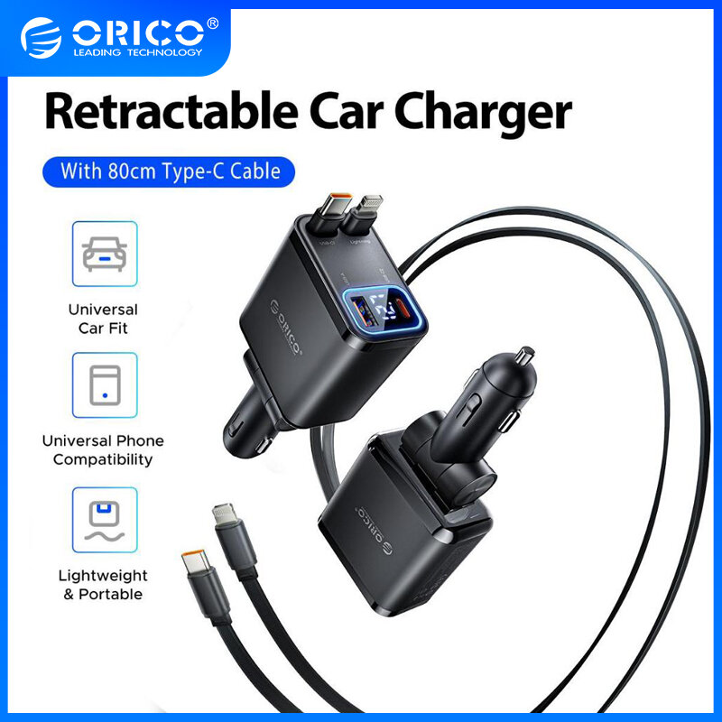 ORICO Twin Reach Car Charger Fast Charging Retractable Car Charger 4 in 1 Fast Car Phone Charger MAX 45W（TR-45） Giá 458,609 Đồng*Miễn phí vận chuyển