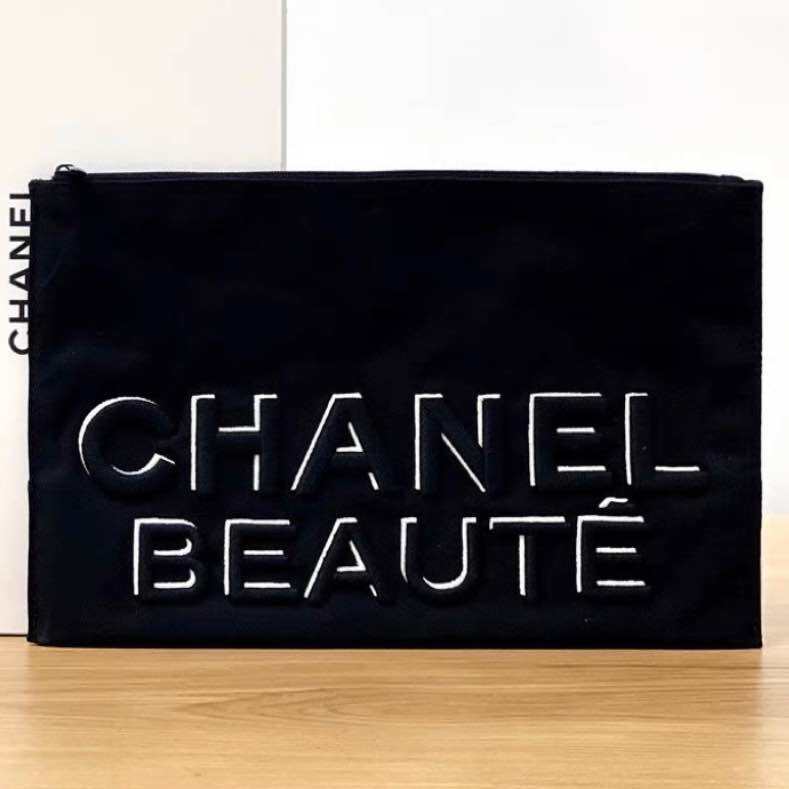 Original Chanel Beaute Embroidery Clutch Makeup Cosmetic Pouch Bag