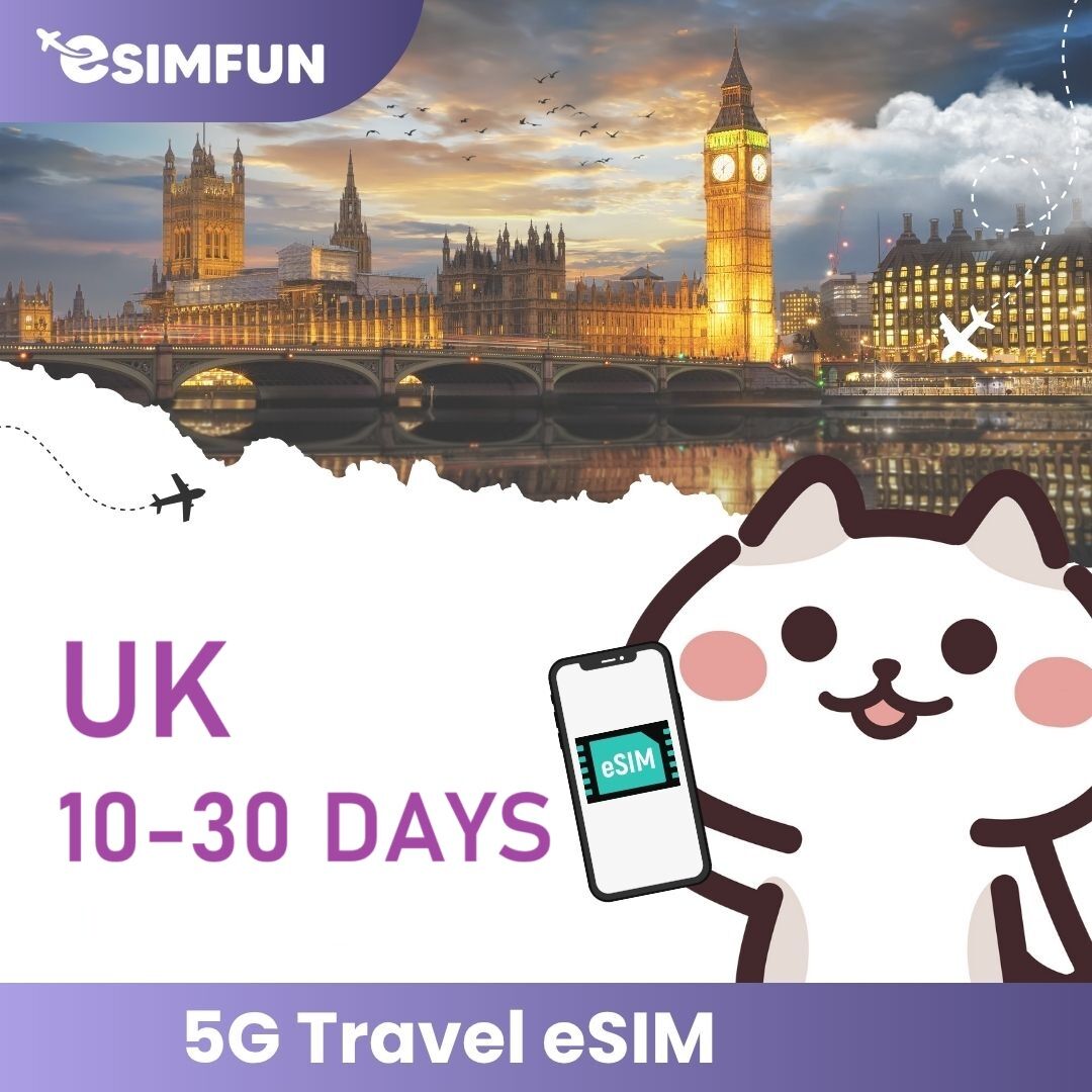 eSIM - United Kingdom (UK) 5G Travel eSIM - 10-30 Days Unlimited Data ราคา 272 บาท*ส่งฟรี
