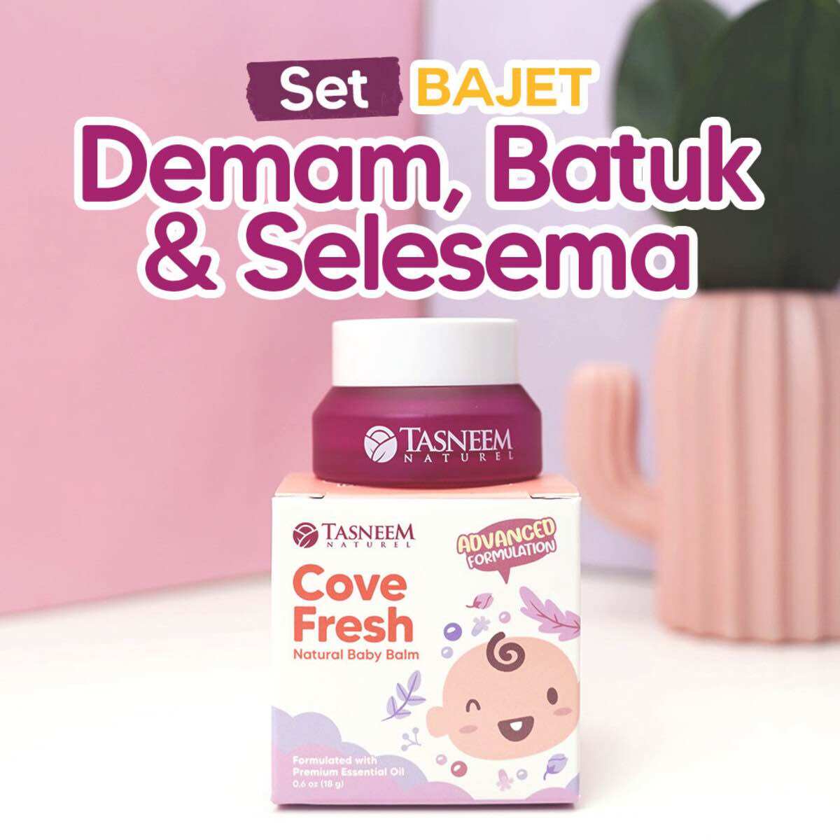 💜 Tasneem Naturel Cf Rub Balm Baby Newborn Bayi Demam Selsema Batuk Kahak Turunkan Suhu Badan Mencairkan Kahak Essential Oil