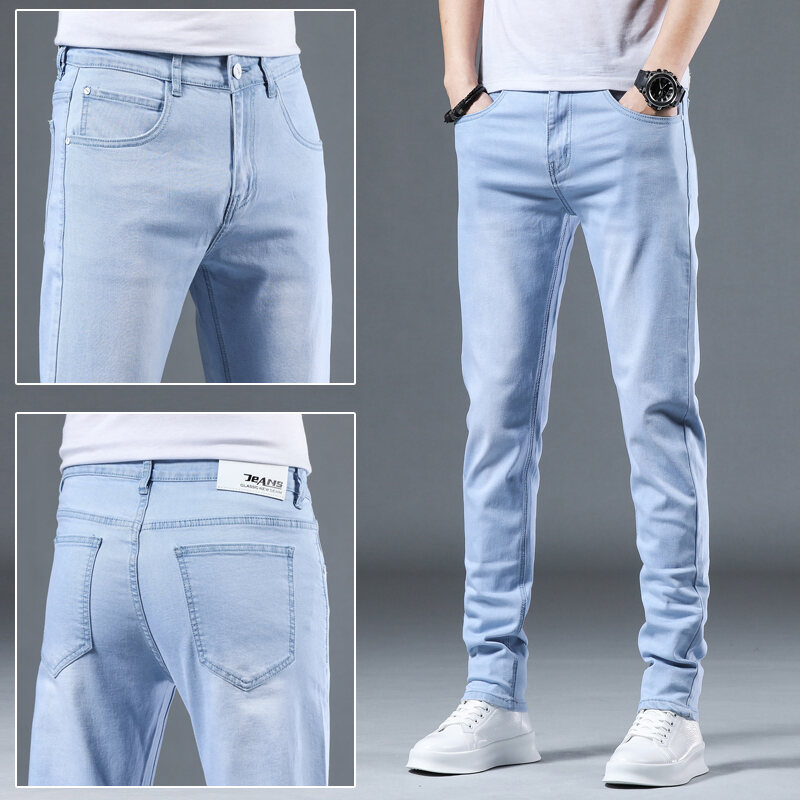 Summer Thin High End Light Colored Jeans Men S Korean Style Trendy Straight Long Pants Trendy Brand Slim Fit Stretch Feet Pants Lazada