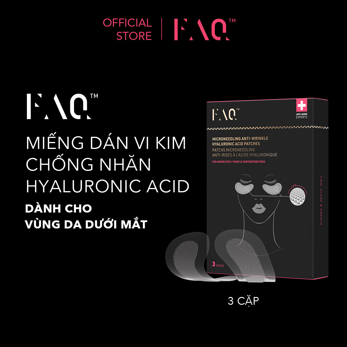 Miếng Dán Vi Kim FAQ Hyaluronic Acid Điều Trị Nếp Nhăn cho Vùng Da Dưới Mắt - Giảm Sưng Mắt & Quầng Thâm - Hiệu Quả Tức Thì - Thân Thiện Khi Đi Du Lịch - 3 x 2 Miếng