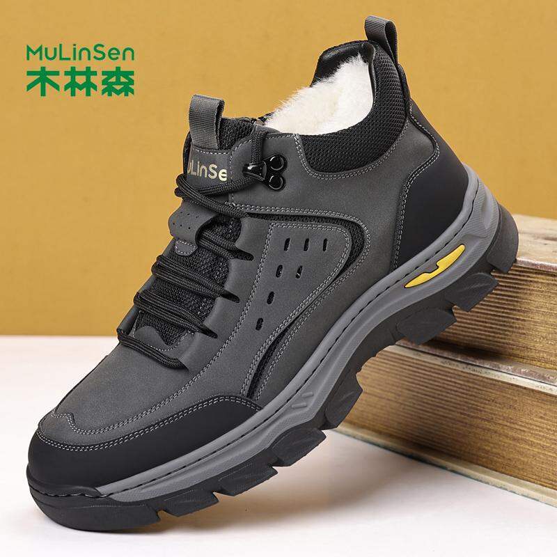 Men's Cotton Shoes Winter New Style Wool Fleece Lined Thick Casual Leather Shoes Warmth And Comfortable round Toe Low Heel Harga  224 Ringgit*Penghantaran Percuma
