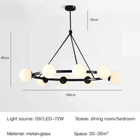 โคมไฟ LED แบบแขวนชุดตกแต่งครัวห้องรับประทานอาหารห้องนอนสำหรับห้องนั่งเล่นโคมไฟระย้าสไตล์นอร์ดิกที่ทันสมัยที่ห้อยไฟลูกบอลแก้วสีดำ