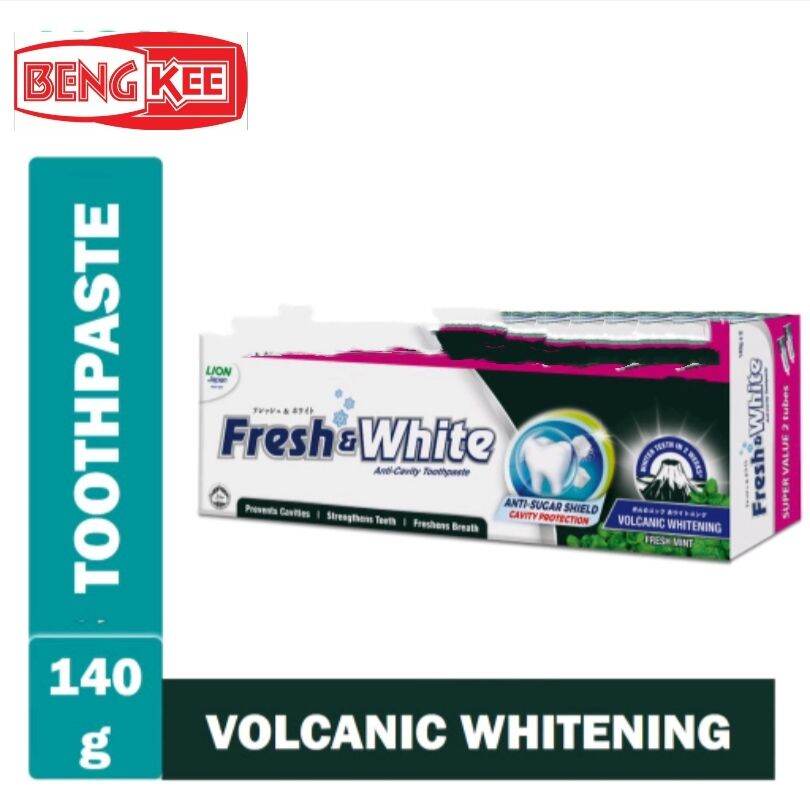 Beng kee🔥FRESH ＆WHITE VOLCANIC WHITENING 140GM ANTI -CAVITY TOOTHPASTE 🔥