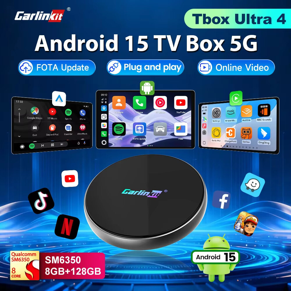 CarlinKit Tbox Ultra 4 Android 15 TV Box Wireless Android Auto CarPlay Ai Box For YouTube Play Store Support 5G/4G LTE SIM 512GB SD Card - 8+128GB ราคา 9,099 บาท*ส่งฟรี