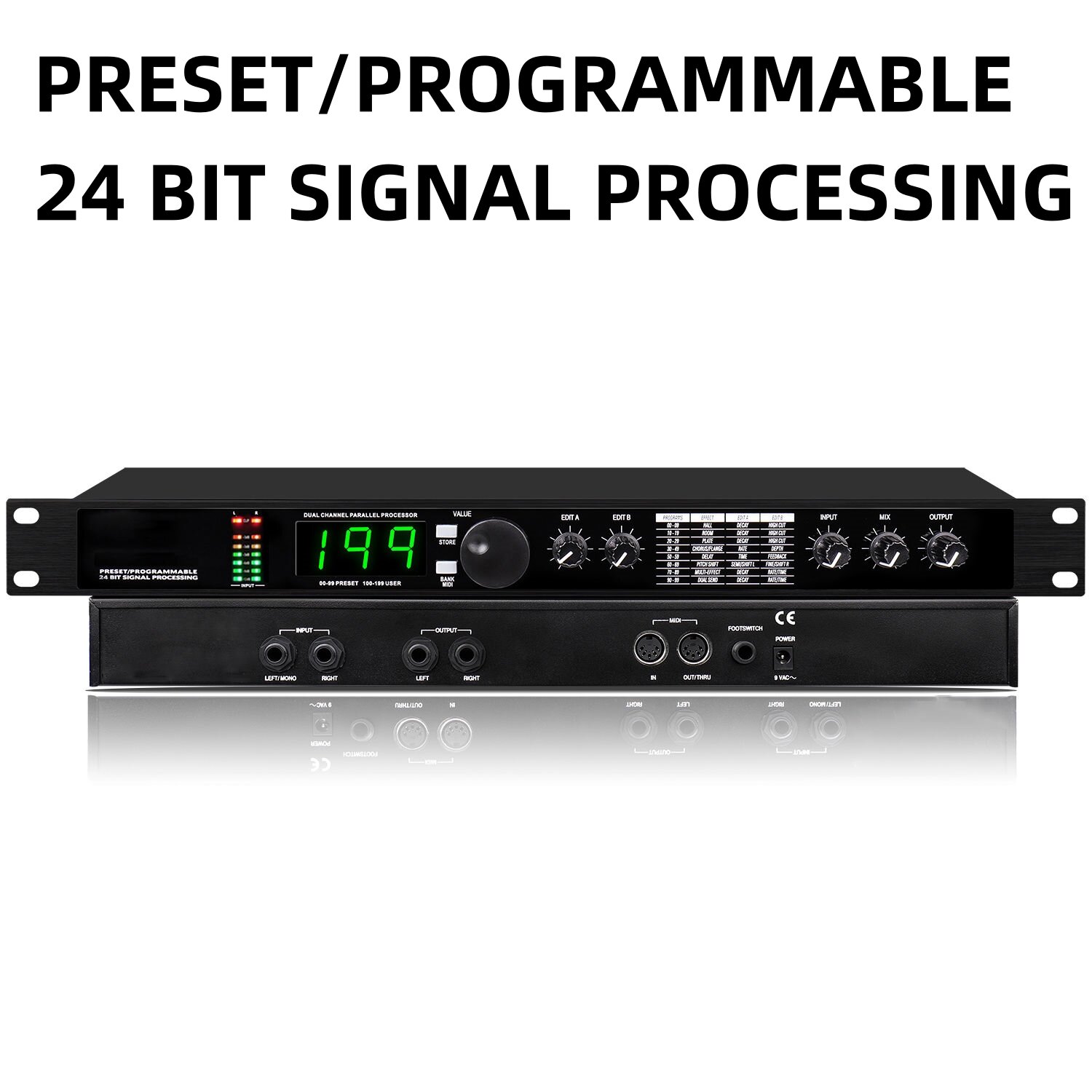 Professional digital reverberation multi effect DSP processor audio