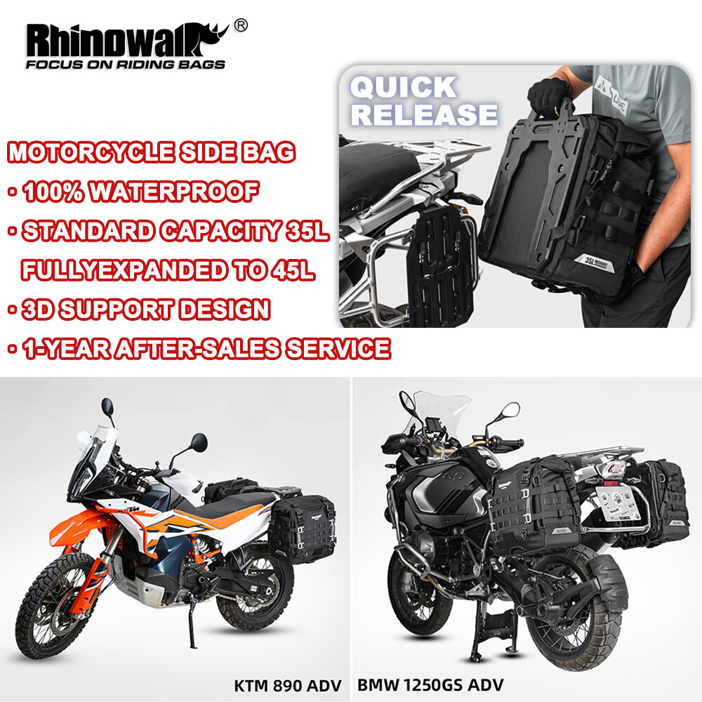 Rhinowalk Motorcycle Side Pannier Bag Waterproof 35L Large Capacity Quick Release Molle Expansion System Anti-Theft Lock Hole（No Lock）Rich Storage Compartment Space 3D Wear-Resistant Motorcycle Saddle Bag Travel Luggage Storage Box Riding Case ราคา 768 บาท*ส่งฟรี