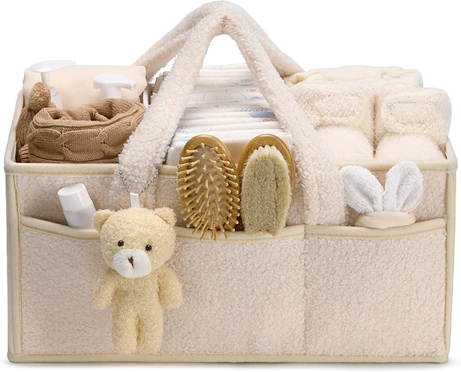 Baby Diaper Caddy Organizer for Changing Table Plush Diaper Stackers & Caddies Diaper Bag with Teddy BearDiaper Storage Basket