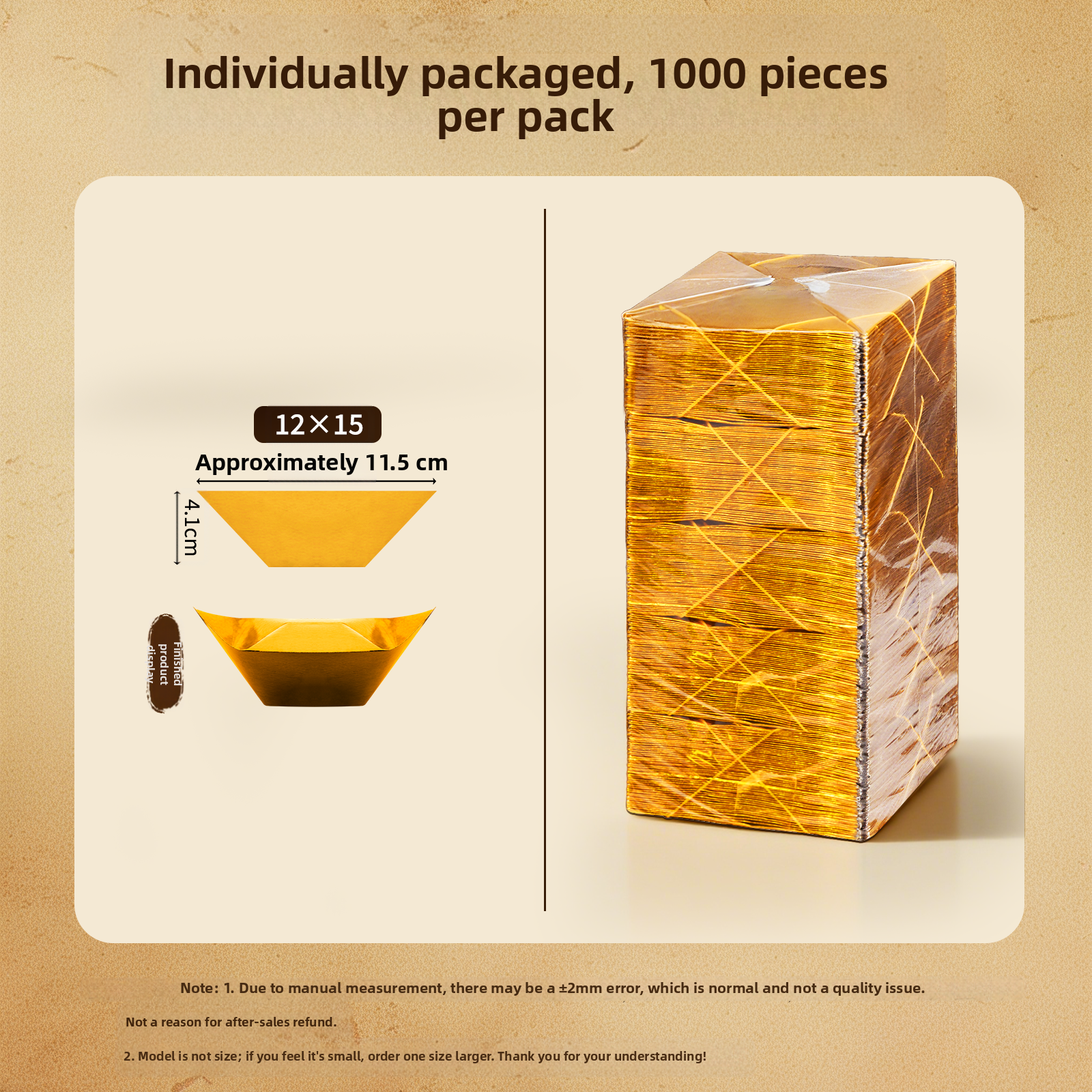 JIALUO | Handmade Paper Half-Finished Silver Ingots Gold Paper Foil Thick Cut Corner Half-Finished Ingots Incense Paper Money Gold Bars