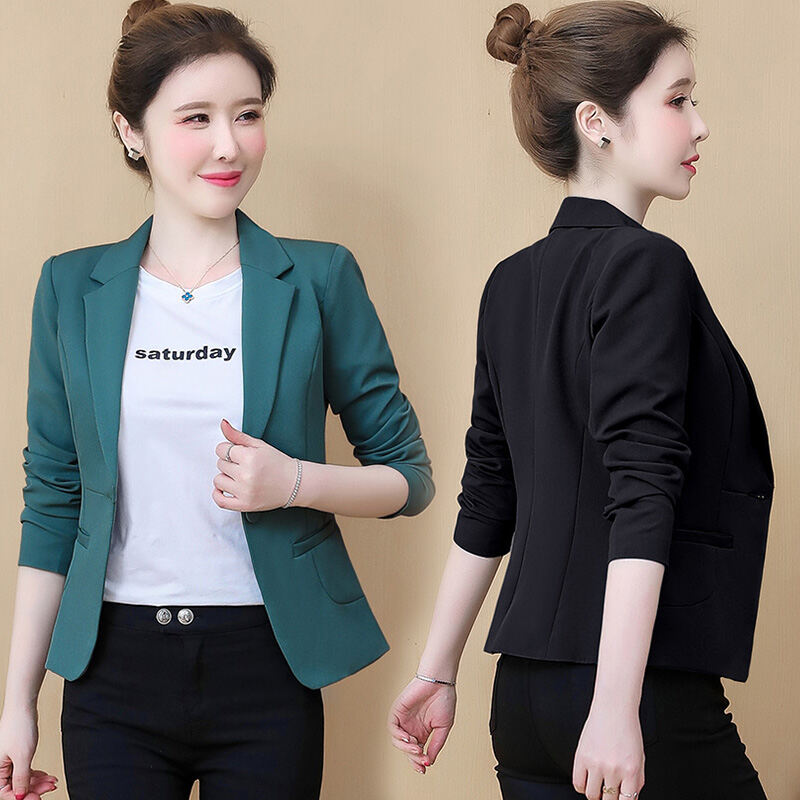 Professional Short Women's Blazer Jacket Spring Autumn 2025 New Style Elegantly Slim Fit Versatile Coat Pure Color Suit Top