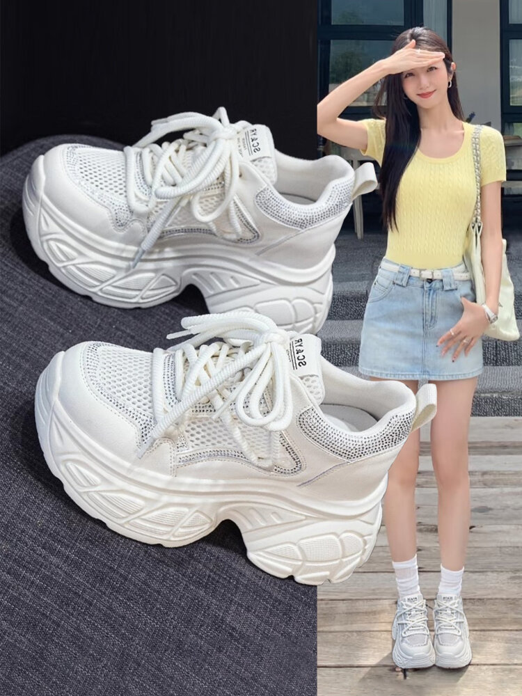 Hong Kong Thick Sole Breathable Sporty Women's Shoes Summer 2025 New Style Versatile Diamond Embellished Casual Loafers Harga  330 Ringgit*Penghantaran Percuma