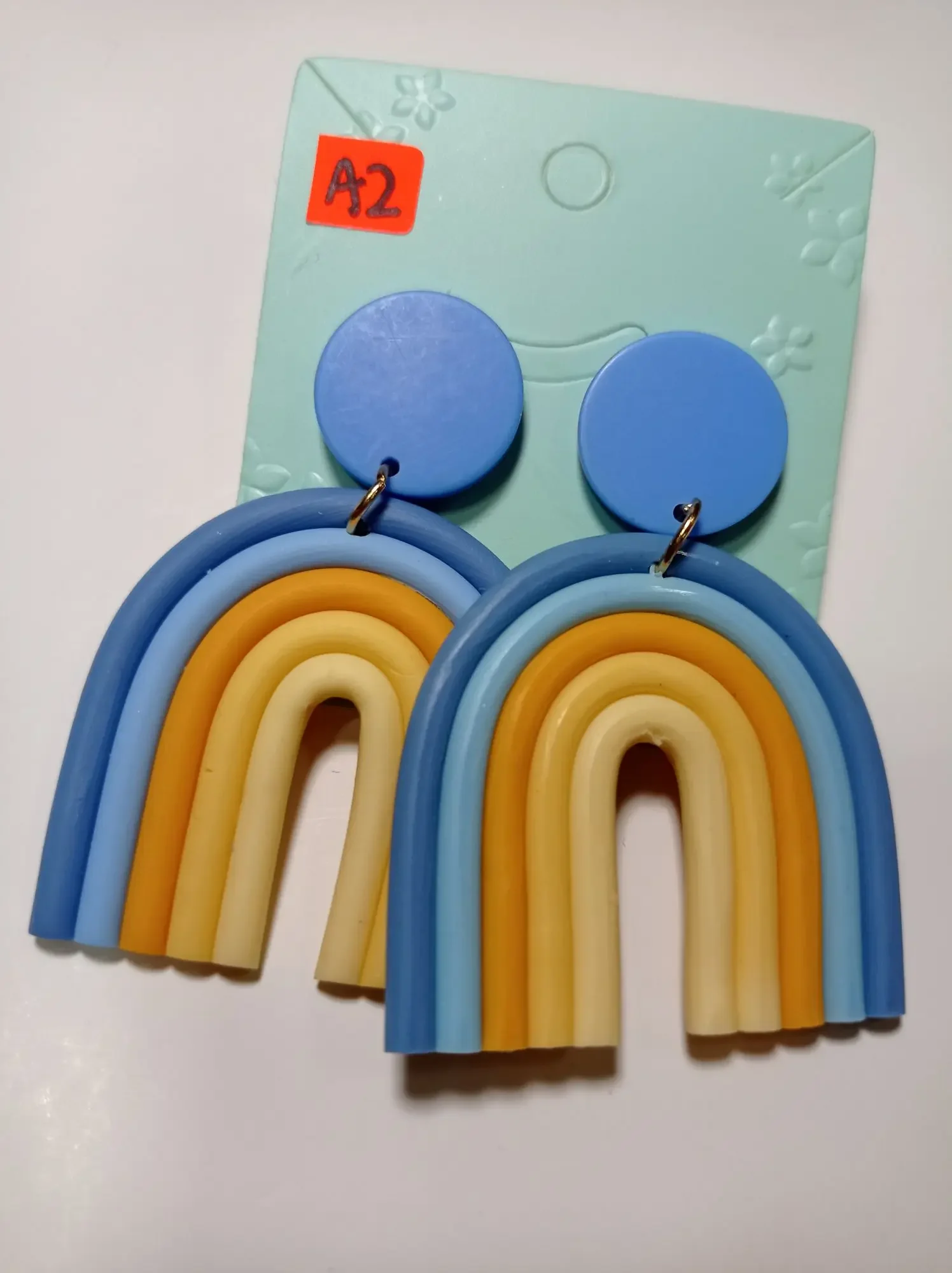 Polymer clay blue Rainbow Earring (Handmade)