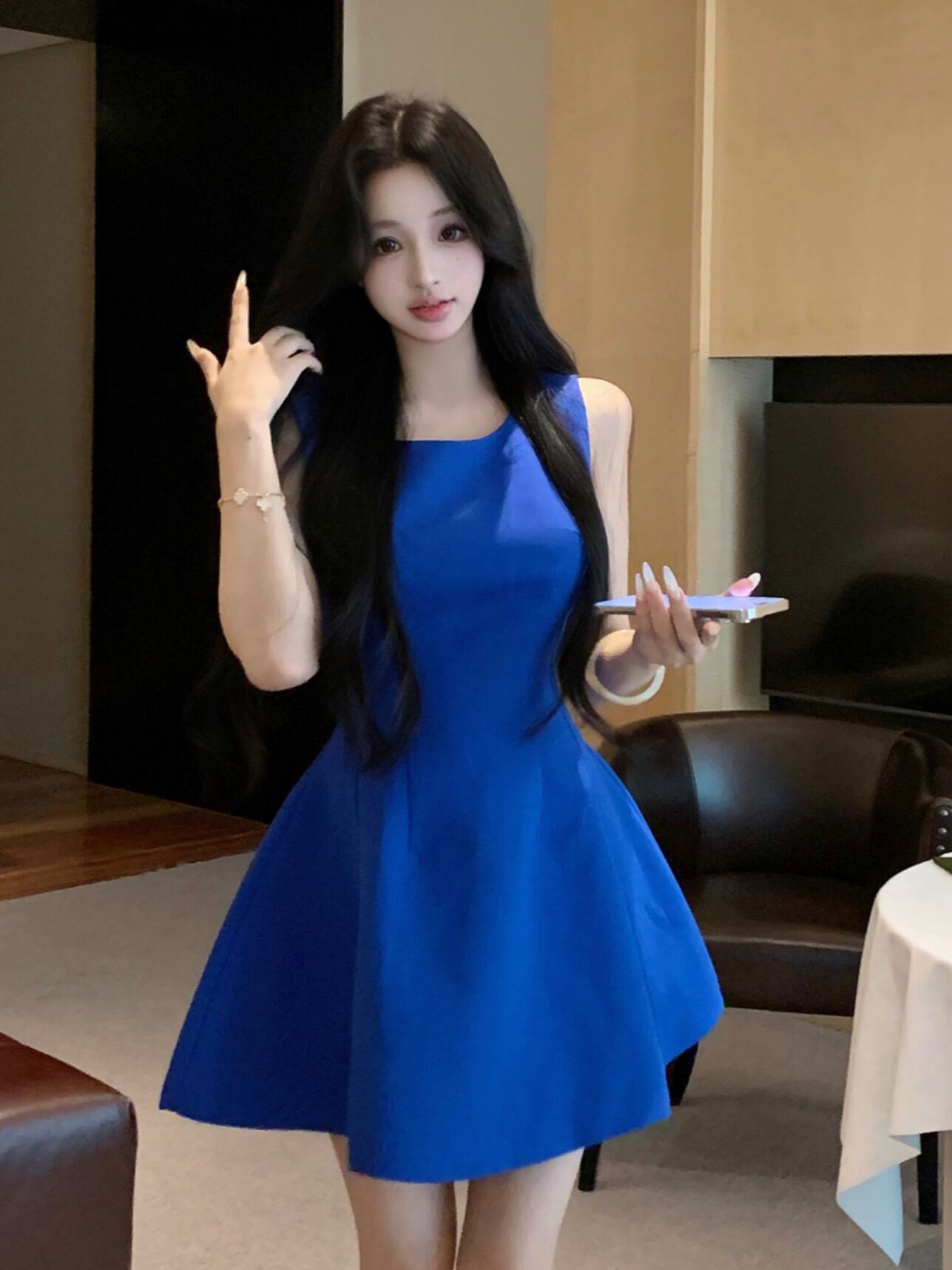 princess polly baby blue dress Kelsiop Elegant Women's Dress Korean Fashion Satin Silk A-Line Skirt Office  Black Champagne Long Summer Skirt Royal Blue L