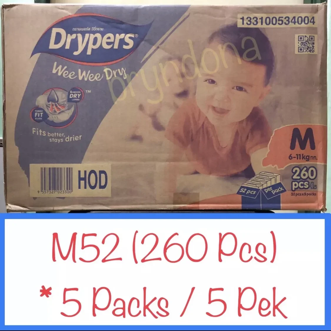 DRYPERS Wee Wee Dry / Diapers / Pampers / Lampin Pakai Buang, Size M (5 Packs - 260 Pcs)