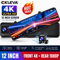 Ekleva 4K gương ô tô DVR 12 Inch gương chiếu hậu Camera hành trình ống kính kép 1080P Không Thấm Nước camera phía sau đầu ghi video nhìn trong đêm Đăng ký Đặc Biệt Cho Tay Phải Thiết Kế