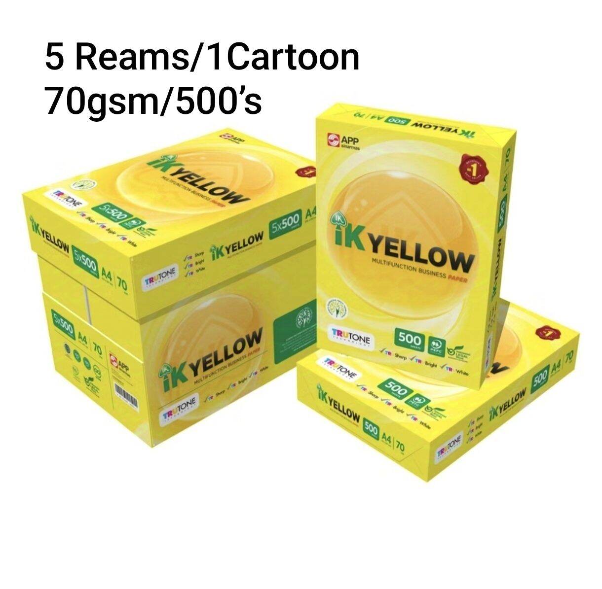 A4 70GMS IK YELLOW PAPER- 2500S / 1 carton 5 Ream INDAH KIAT / Kertas Putih A4 / White Paper / A4 Paper 70gsm